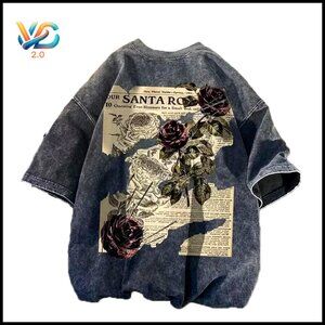 Oversized Y2K Graphic Tee, Rose Letter Print, Unisex Streetwear